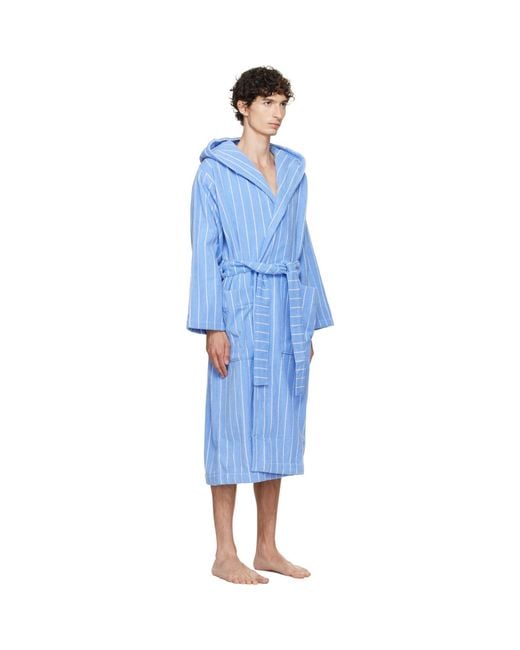 Tekla Blue Terry Hooded Bathrobe for men