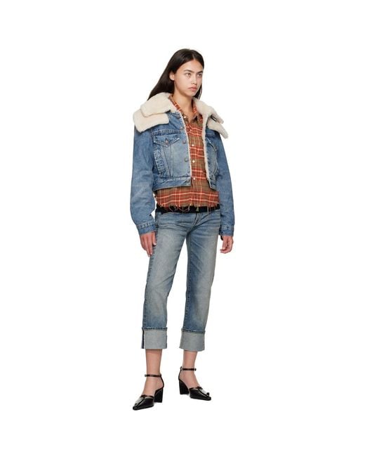 R13 Blue Double Collar Sherpa Denim Trucker Jacket