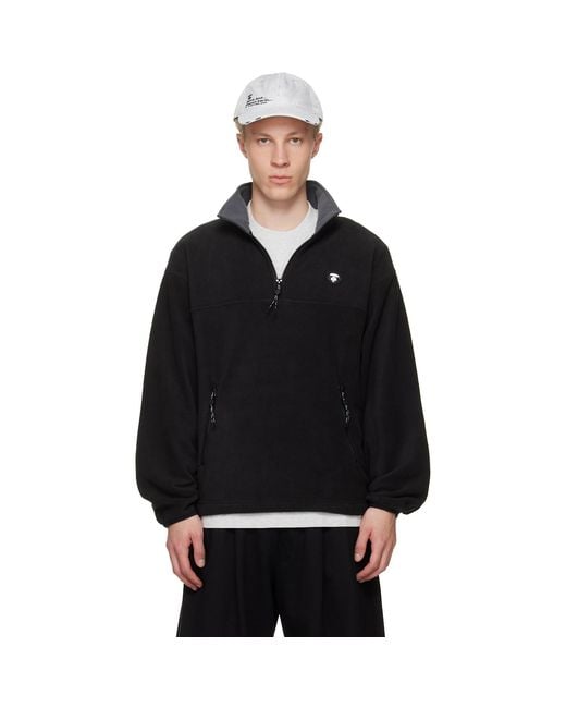 Aape By A Bathing Ape Black Aapenow Moonface Half-Zip Sweater for men