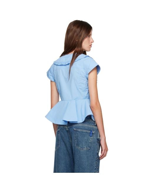 Ganni Blue Cotton Poplin Blouse