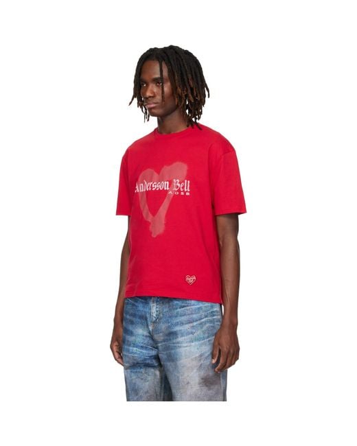 ANDERSSON BELL Red Essential Heart T-Shirt for men