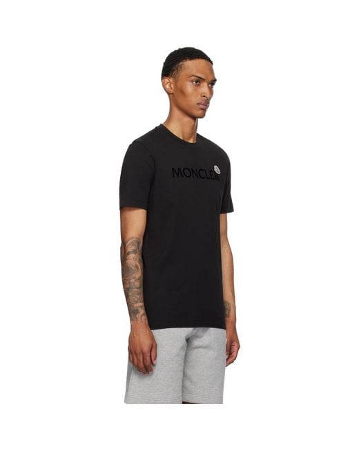 Moncler Black Flocked Logo Cotton T-Shirt for men
