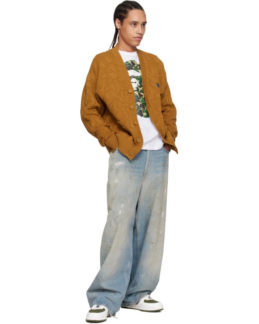 A Bathing Ape Orange Solid Camo Jacquard One Point Cardigan for men