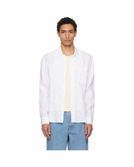 Merz B. Schwanen White Relaxed Linen Long Sleeve Shirt for men