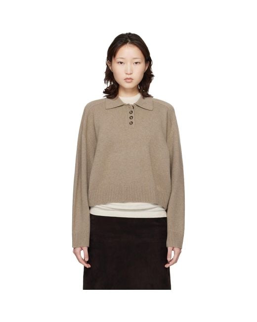 Loulou de Saison Brown Taupe Homere Lds Cashmere Polo Sweater