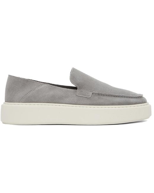 HUGO Gray Grey Leather Quiver Loafers for men
