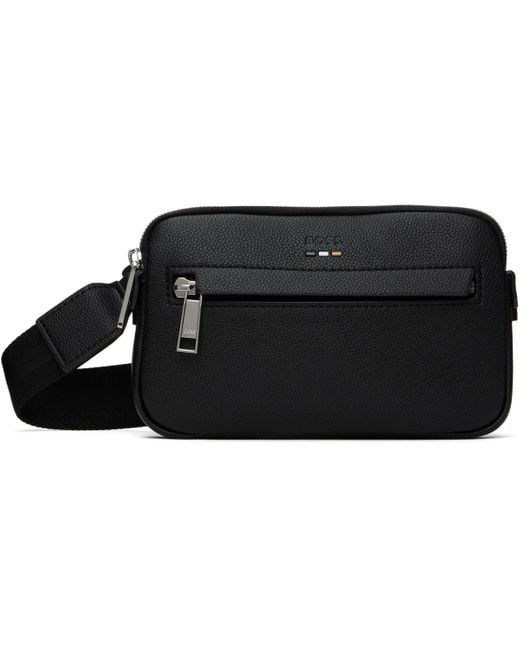 Boss Black Pebble-Grained Faux-Leather Bag for men