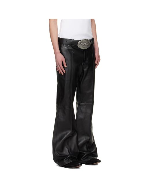 Lu'u Dan Black Bruce Lee X Lựu Đạn Lựu Bells Bell Bottom Leather Pants for men