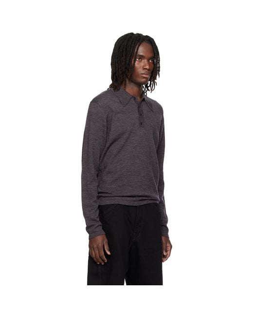 Lemaire Gray Long-Sleeve Fine Mouliné Merino Wool Polo for men