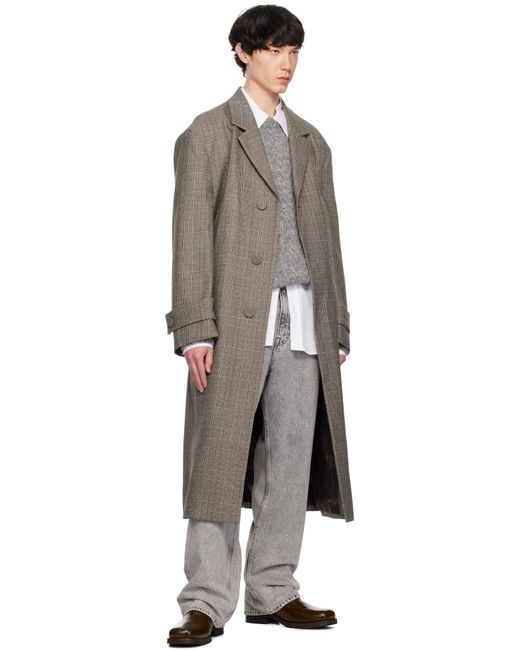 メンズ Wooyoungmi ベージュ チェック ベルト シングル コート Black