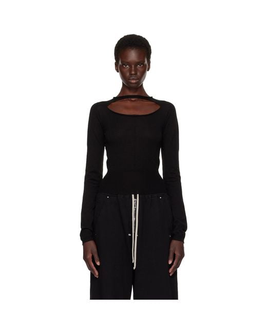 Rick Owens Black Tower Slashed Cropped Pull Sweater