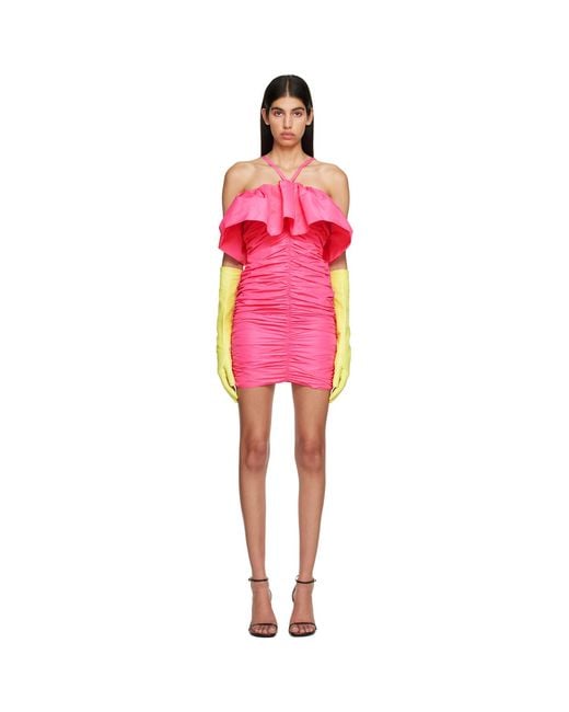 MSGM Red Pink Ruched Minidress