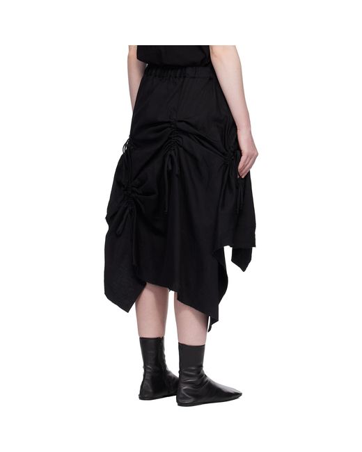Yohji Yamamoto Black Gathered Denim Midi Skirt
