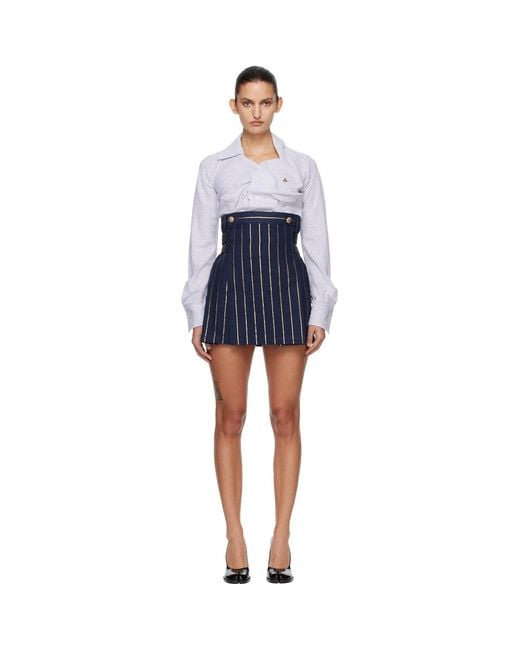Vivienne Westwood Black Gilded Stripe Linen High Waisted Kilt Miniskirt