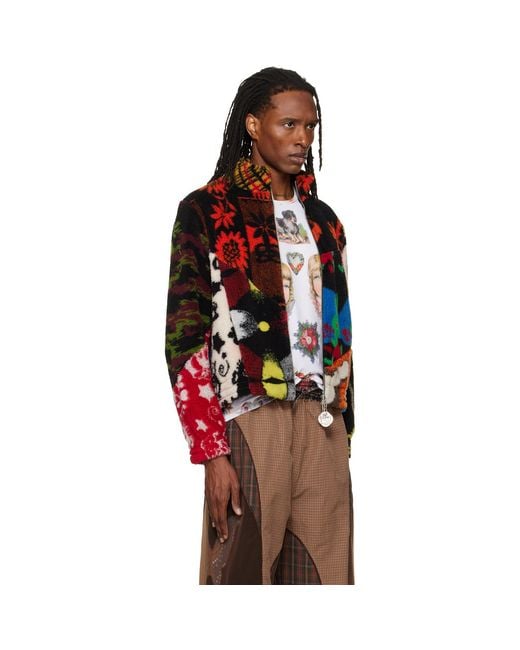 Chopova Lowena Red Patchwork Fitted Fleece Jacket for men