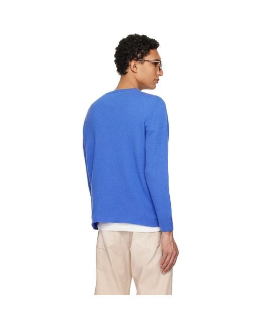 Merz B. Schwanen Blue Lightweight Merino Wool-Cashmere-Silk Sweater for men