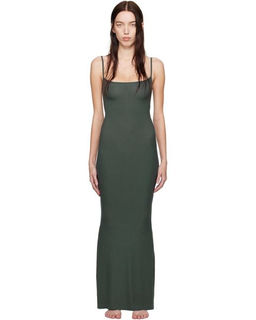 Skims Black Khaki Soft Lounge Long Slip Dress