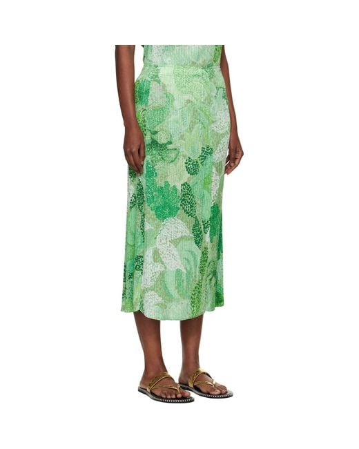 Pleats Please Issey Miyake Green Foggy Forest Midi Skirt