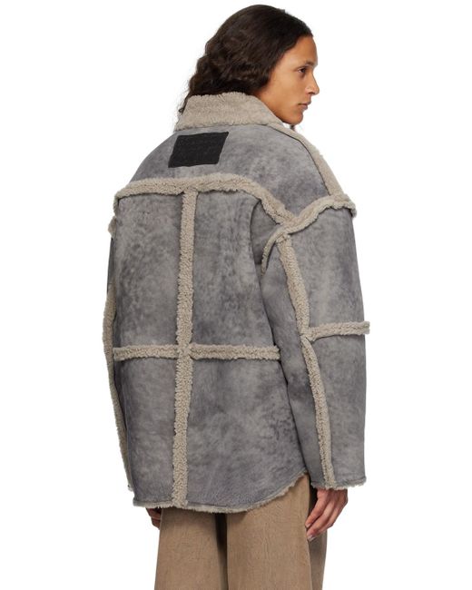 Acne Multicolor Gray Paneled Shearling Jacket for men