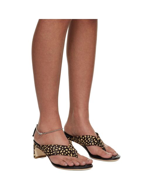 By Far Brown Dasha Cheetah Pony Hair Heeled Sandals