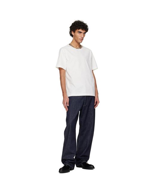 Burberry White Off- Check Trim Cotton T-Shirt for men