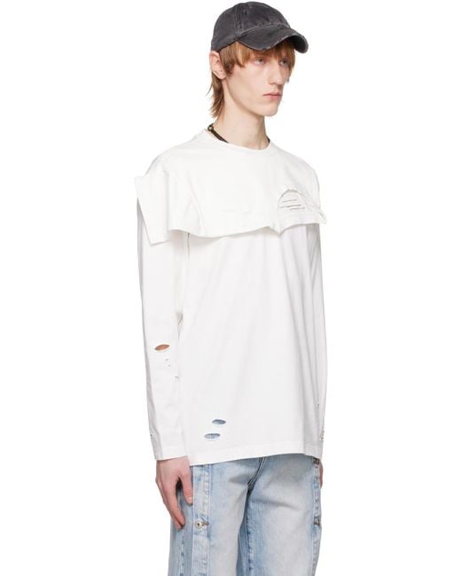 Feng Chen Wang White Distressed Long Sleeve T-shirt for men