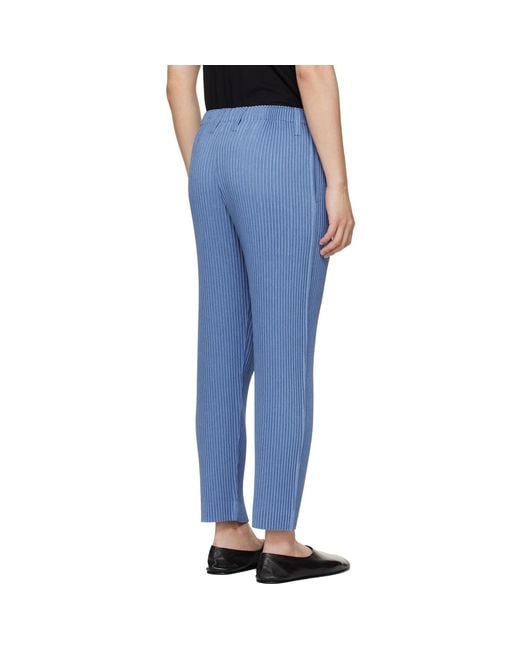 Homme Plissé Issey Miyake Blue Linen Like Trousers for men