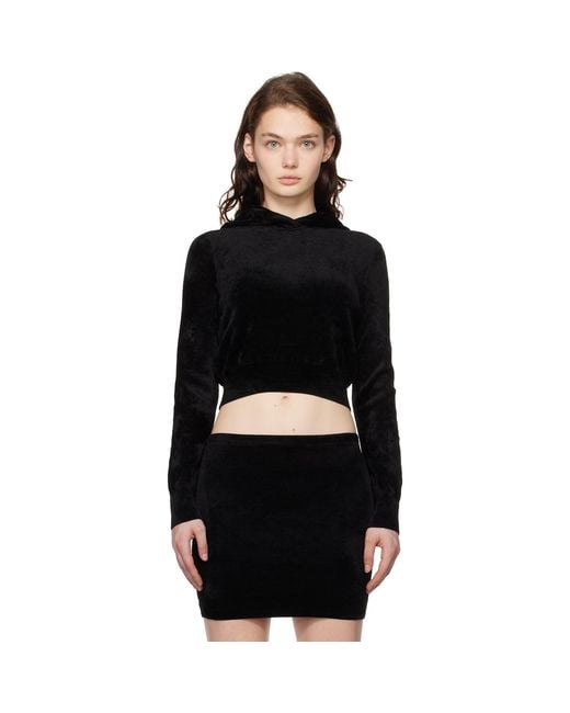 T By Alexander Wang Black Cropped Zip-up Hoodie
