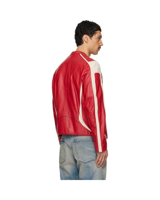 DIESEL Red Off- L-Adam Leather Jacket for men