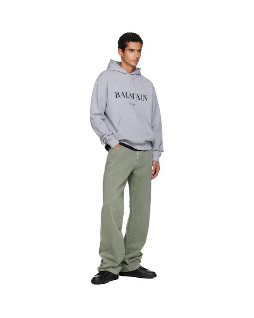 Balmain Gray '' Printed Hoodie for men