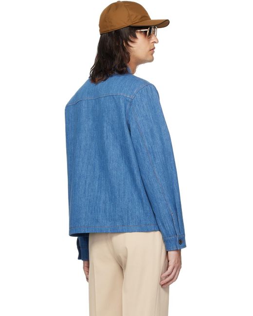 Zegna Blue Buttoned Denim Jacket for men