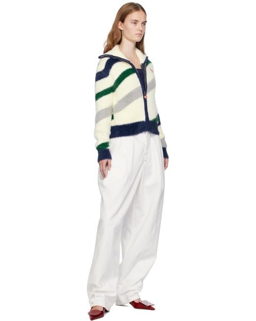 Casablanca Black Off- Striped Fluffy Zip Up Jacket