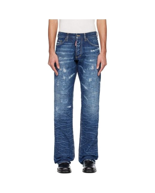 DSquared² Blue Dark Scratch Wash 'The American' Jeans for men