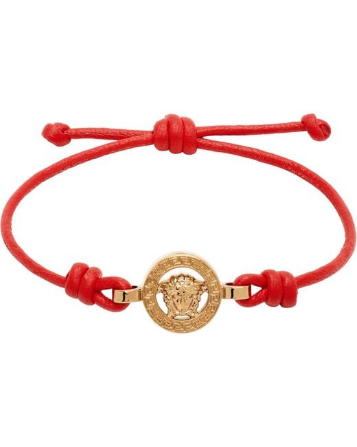 Versace Red Medusa '95 Leather Bracelet for men