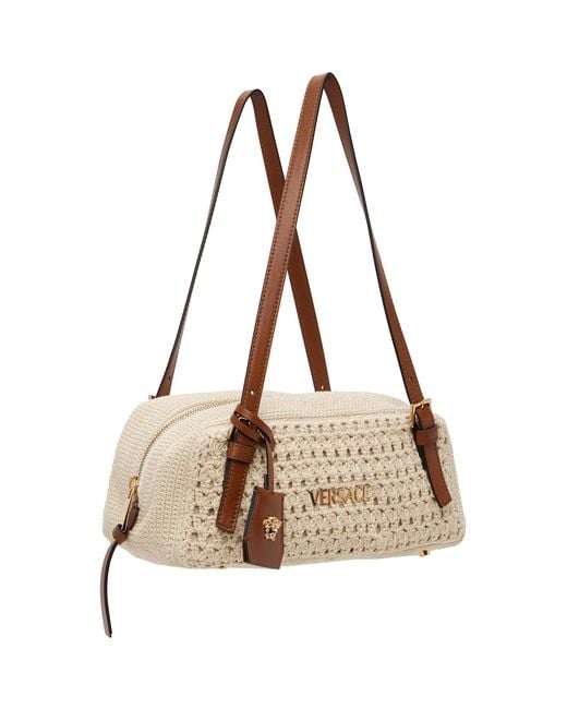 Versace Natural Tag Raffia Bowling Bag