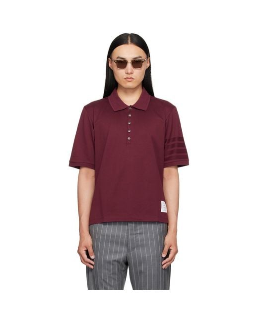 Thom Browne Red 4-Bar Jersey Polo Shirt for men