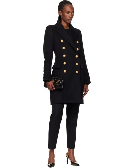 Balmain Black 10-Buttons Wool & Cashmere Coat