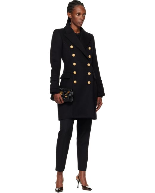 Manteau Noir En Laine Et En Cachemire À Boutons Balmain en coloris Black
