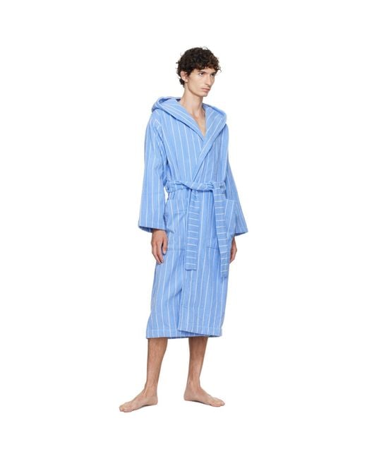 Tekla Blue Terry Hooded Bathrobe for men