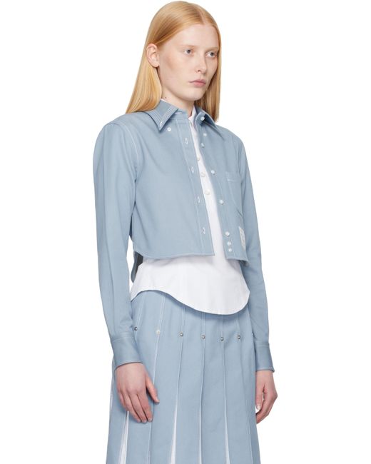 Thom Browne Blue Classic Cropped Long Sleeve Denim Shirt