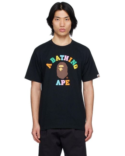 A Bathing Ape Black College T-shirt for Men | Lyst