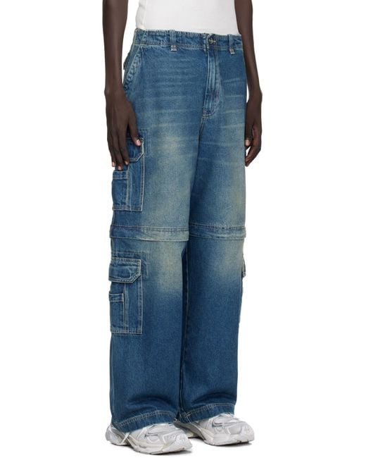 Vetements Blue Hip-Hop Denim Cargo Pants for men