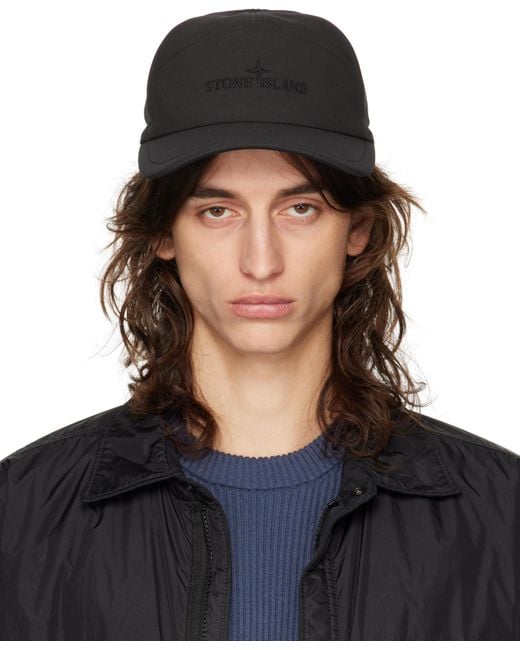 メンズ Stone Island ブラック Soft Shell 5パネルキャップ Blue