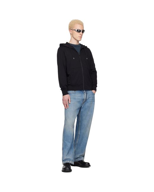 C P Company Black Light Fleece Zip Lens Hoodie for men