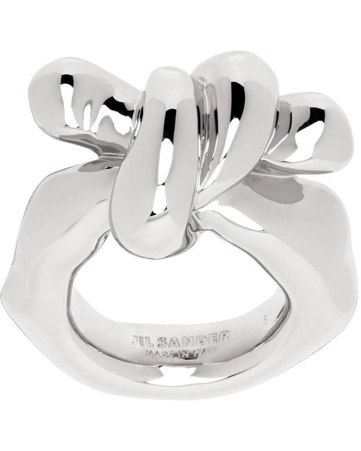 Jil Sander Metallic Silver Twist Ring