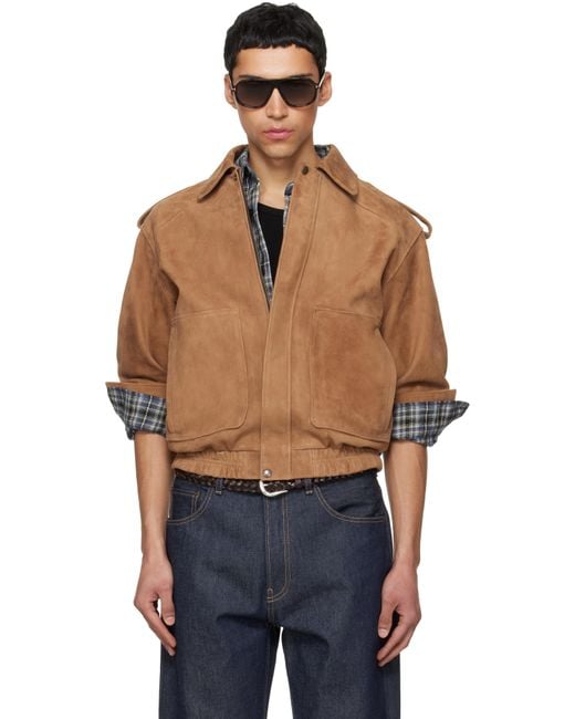 TONYWACK Blue Tan Goat Suede Bomber Jacket for men