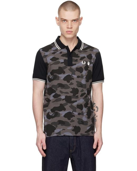 A Bathing Ape Black Fred Perry Edition Camo Polo for men