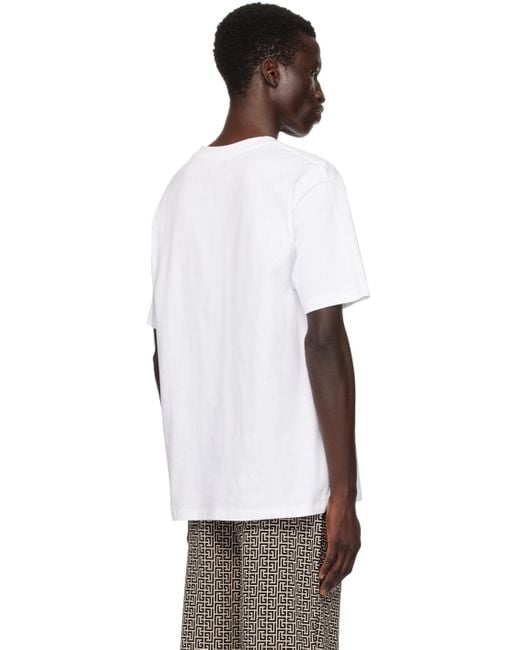 Balmain White Printed ' Paris' T-shirt for men