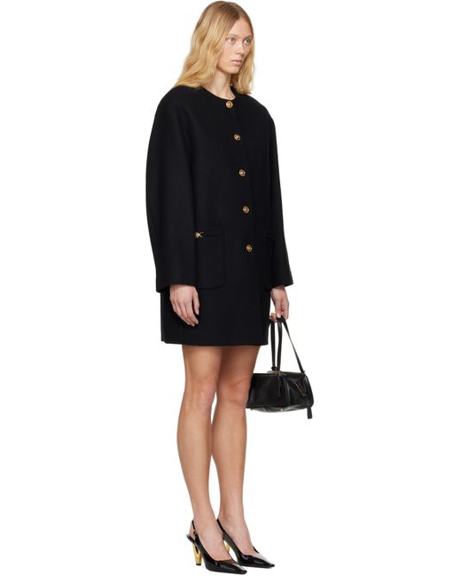 Versace Black Collarless Felted-wool Long Coat