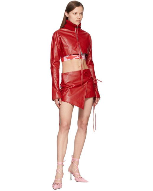 Ioannes Red Leather Mini Skirt